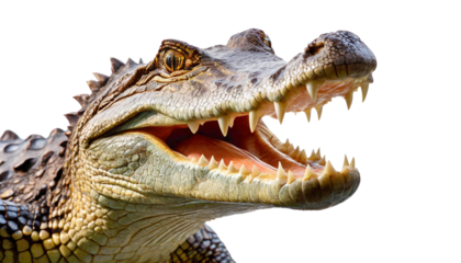 Transparent background, a crocodile with its mouth wide open, illustration.
