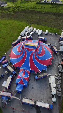 Aerial video around Duffy's Blue Circus Tent Dublin Ireland