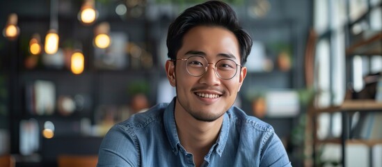 Naklejka premium Smart positive smile asian male businessman video conference remote working discuss concersation about strategy business planing new business startup ideas concept,