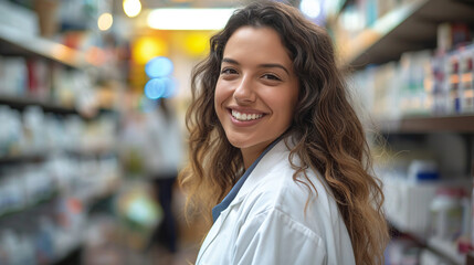 female pharmacist smiling in her work 
