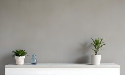: Clean Aesthetic Scandinavian style table , shelf with decorations. minimalist interior.