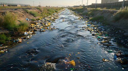Plastic waste polluting a drainage canal