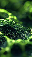 an abstract green texture featuring intricate, cellular patterns with a bokeh effect, vertical