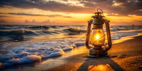 Alte Vintage Petroleumlampe mit warmem Licht am Strand - Romantisch und Beeindruckend gemütlich - Retro Lampe für schöne Stimmung - Romantik am Meer 