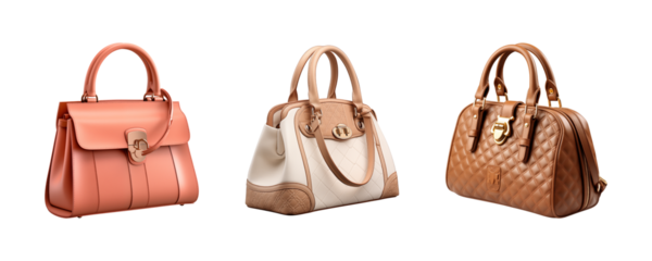 set collection of women handbag purse isolated on transparent background, cut out