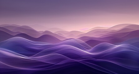 Purple Gradient Landscape With Wavy Hills At Sunrise