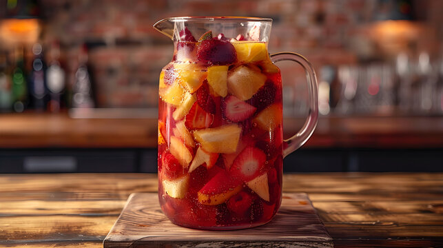 Refrescante Sangr&iacute;a Espa&ntilde;ola: Frutas Flotando en una Jarra