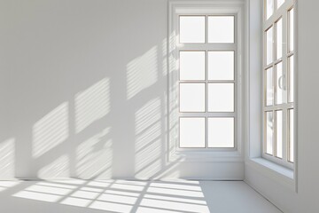 Bright winter light through three white windows