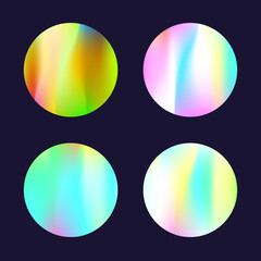 Holographic abstract backgrounds set. Gradient hologram. Vibrant holographic backdrop. Minimalistic 90s, 80s retro style graphic template for flyer, poster, banner, mobile app.
