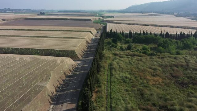 Aerial video over banana plantations in Jisr az Zarqa Israel