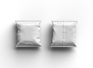 Packaging mockup template for a square polyethylene bag for food on a transparent background. 3d render