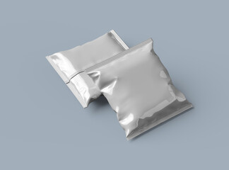 Packaging mockup template for a square polyethylene bag for food on a light background. 3d render