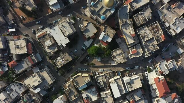 Jisr az Zarqa. Aerial view of the Israeli Arab coastal town skyline
