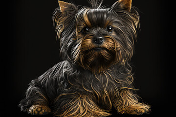 Yorkshire terrier dog on a black isolated background
