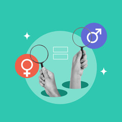 Gender equality, business, Magnifying glass, Optical instrument, Gender equality, Magnifying glass,...