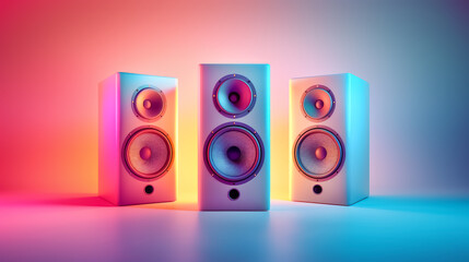 loudspeakers for music and sound surround home theatre system, Party and concert audio stereo control with copy space for text, banner design