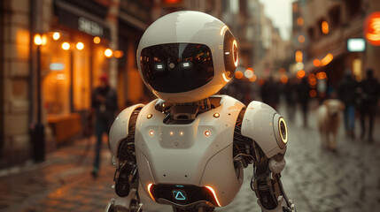 Fototapeta premium Robots walking down the street or working