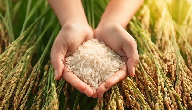 hands holding some rice