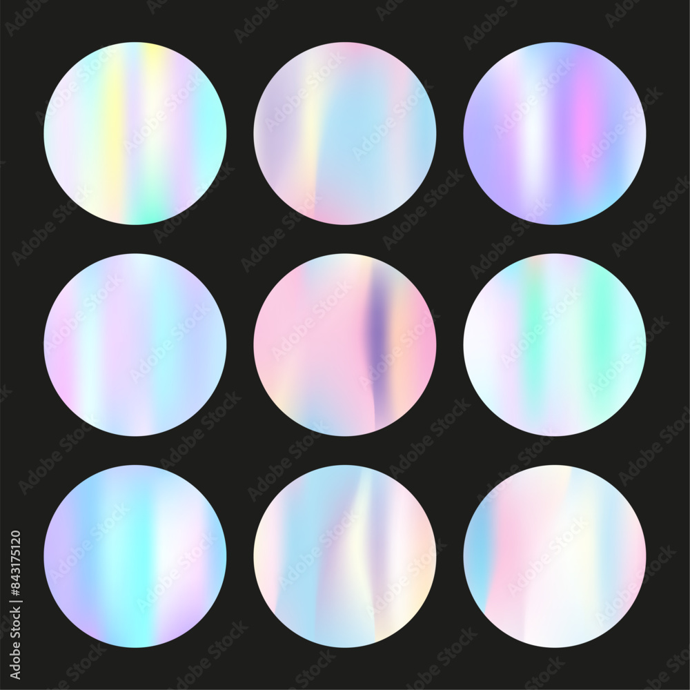Poster gradient round set with holographic mesh. abstract hologram. creative gradient round set. minimalist