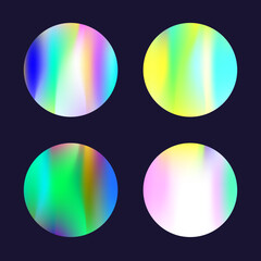 Gradient round set with holographic mesh. Abstract hologram. Retro gradient round set. Minimalistic 90s, 80s retro style graphic template for flyer, poster, banner, mobile app.