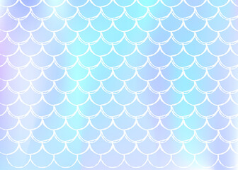 Gradient scale background with holographic mermaid. Bright color transitions. Fish tail banner and invitation. Underwater and sea pattern for girlie party. Neon backdrop with gradient scale.