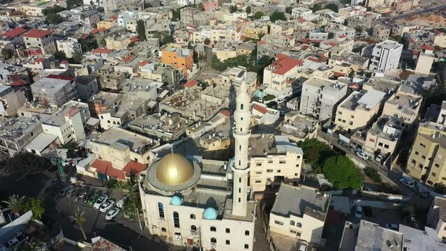 Jisr az Zarqa. Aerial view of the Israeli Arab coastal town skyline