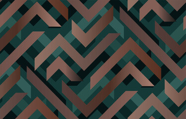 Seamless brown and emerald green retro zigzag geometric pattern. vector illustration
