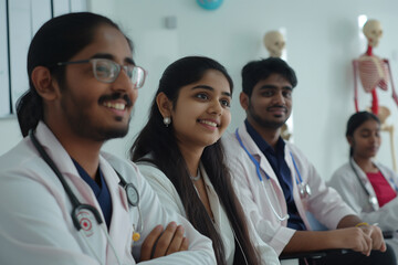 Fototapeta premium A group of medical students are smiling and posing for a picture