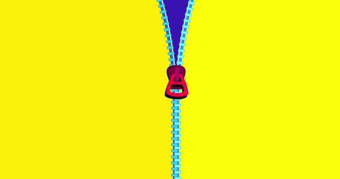 Zipper transition wipe vertical yellow blue red isolated background. Cartoon animation preset good for any use. Motion design element. Business, art, education, science, fashion, etc...
