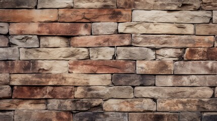 Close-up image of a rustic brick wall with varying shades of brown and beige, showcasing textured and weathered masonry. Ideal for backgrounds.