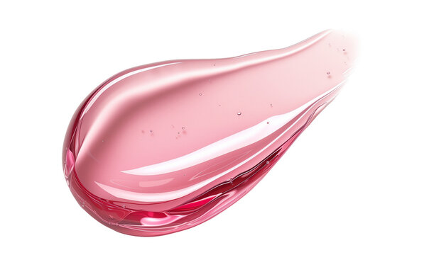 Glossy pink lip gloss swatch with a smooth, shiny gel texture, highlighting the beauty of the cosmetic product.