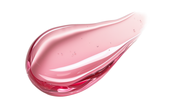 Glossy pink lip gloss swatch with a smooth, shiny gel texture, highlighting the beauty of the cosmetic product.