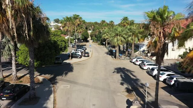 Aerial video above trees in Jisr az Zarqa Israel