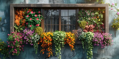 Obraz premium A beautiful window adorned with an abundance of colorful flowers