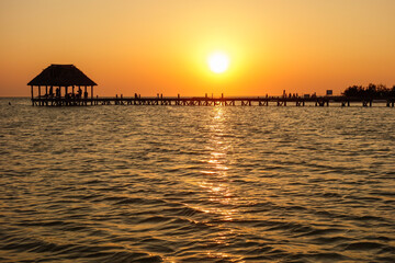 beautiful sunset over the sea on Holbox island, Quintana Roo, Mexico