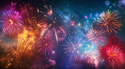 Fototapeta premium fireworks, 4th of July, Independence Day, celebration, America, patriotic, USA, night sky, colorful, explosions, festive, sparkles, stars, display, pyrotechnics, holiday, event, tradition