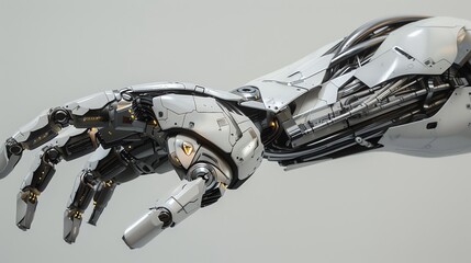 The intricate details of this robotic hand reveal the delicate balance between man and machine.