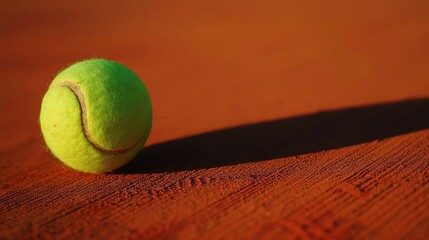 The fuzzy, green tennis ball lies on the red clay court, waiting to be struck by the player's racket.