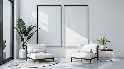 sleek interior background with luxuriant sofa set with abstract empty color fuel  space for the  copy on the white frames of the wall 