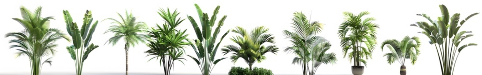 Fototapeta premium 3D tropical plants and bushes on white background