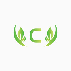Initial C Green Letter and Leaf for Modern Beauty Nature Cosmetic, Vegan, Environmental, Nutrition Consultant Service Company Logo Idea
