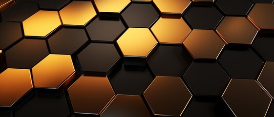Obraz premium Hexagonal honeycomb pattern, gold and black, geometric symmetry
