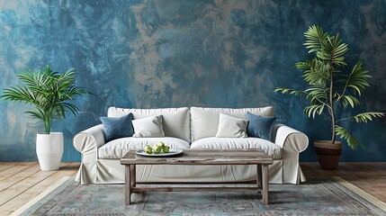 sleek interior background with luxuriant sofa set with abstract empty color fuel  space for the  copy on the white frames of the wall 