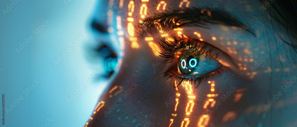 Wall mural eyes a woman in a cyberspace environment surrounded by binary code - concept of the future with artificial intelligence
 - Wall murals