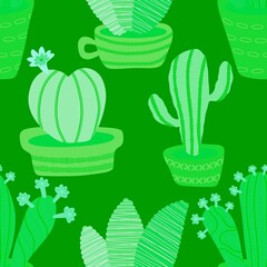Summer floral seamless cartoon cactus pattern for wrapping paper and fabrics