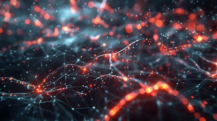 Glowing network of interconnected neurons. Artificial intelligence and deep learning concept.