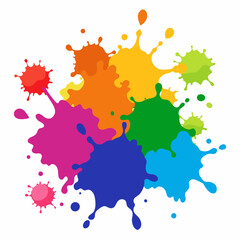 Splash of paints. Blobs. Paint splatter colourful. Splashing spots effect shape. Multicolored splash paintbrush liquid. Painting - activity. Vector splash of paints isolated on white background.