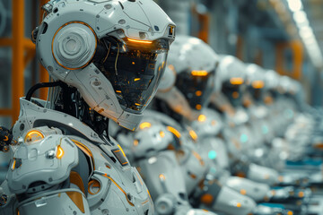 Fototapeta premium Engineers working on a complex robotic project. Concept of innovation and technological advancement. Generative Ai.