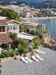 Scenic Coastal Town with Seaside Lounge Area