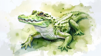 Obraz premium A watercolor painting of a green alligator